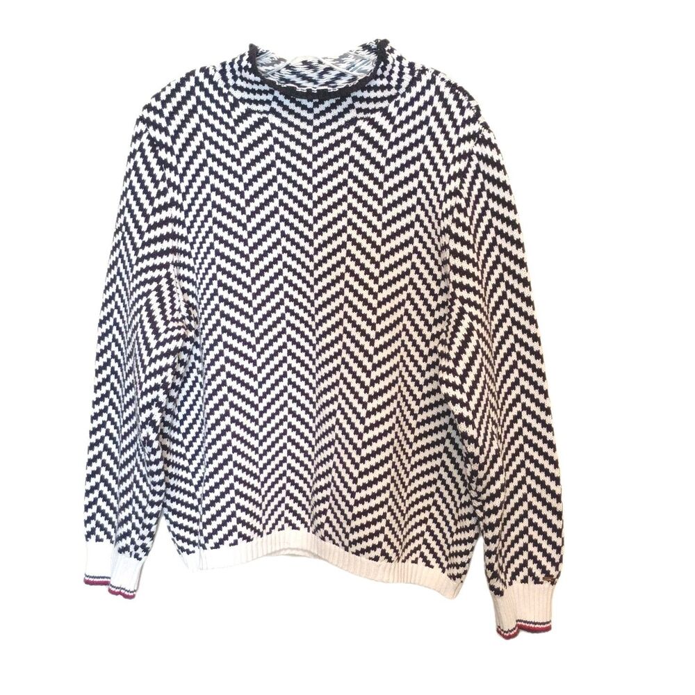 Tommy Hilfiger Black and White Chevron Roll Neck Knit Sweater
